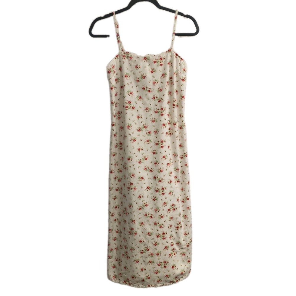 Simple Cute Retro Floral Spaghetti Strap Fully Lined Midi Dress Medium Red White